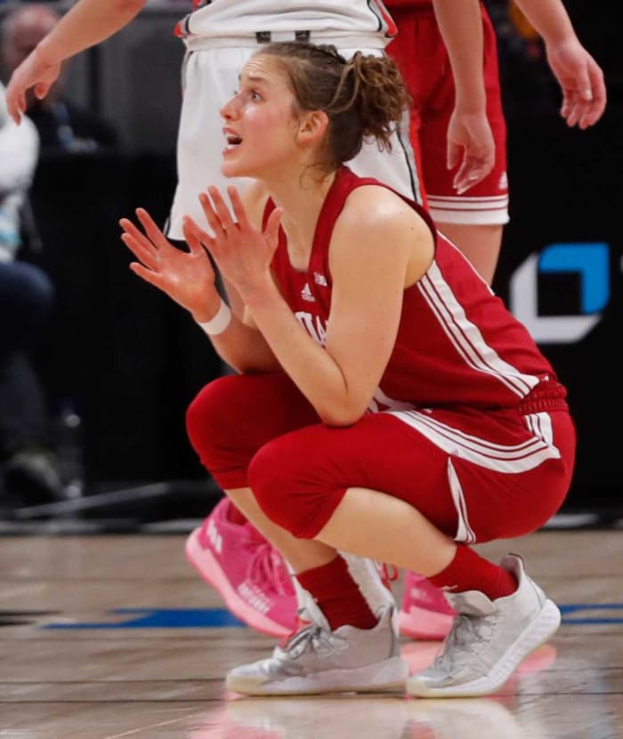 Ali Patberg reacts to a play.